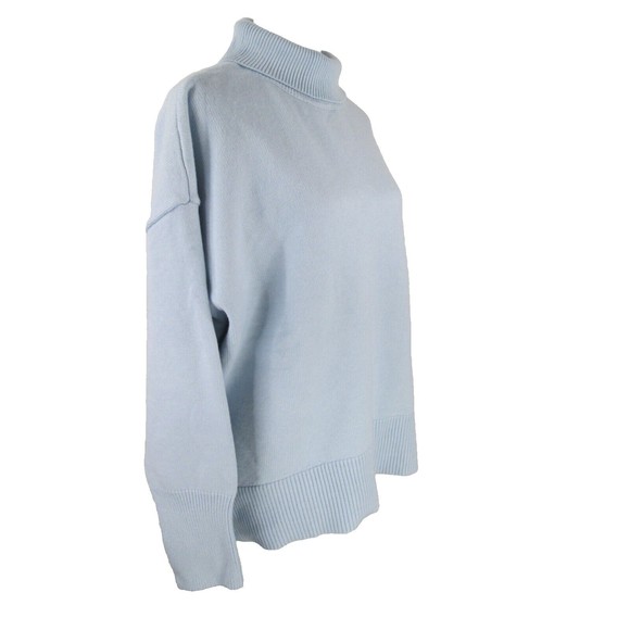 Sky Blue Turtleneck Sweater L commense Oversized Contrast Ribbing NWT 23-284 - Picture 1 of 10